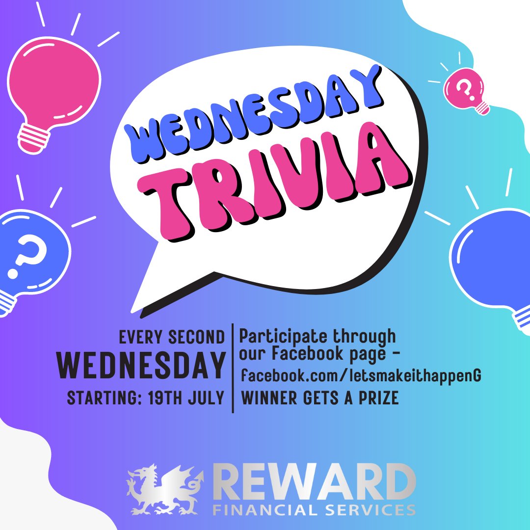 reward_finance's tweet image. Wednesday Trivia will be starting next week!! 

Come and join in on the fun over at our facebook page, there might be a prize for the winner... maybe

#trivia #quiznights #games #fun #competition