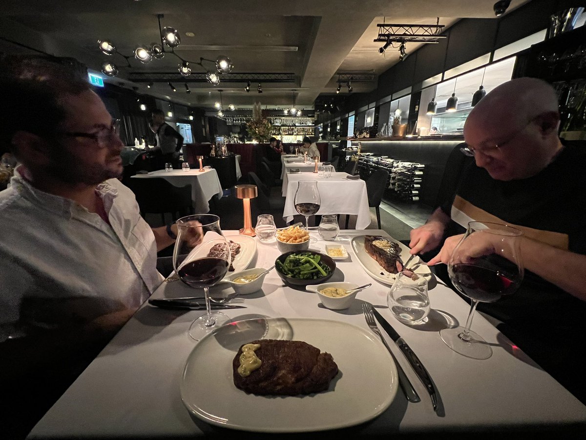 ramishenouda's tweet photo. There are dinners and then there are dinners. @Daniel_Procel and @danbeneli too engrossed in their meals to care about photos. Would much rather be at Steer again rather than getting ready for night shift. https://t.co/8gjU6Zm88c