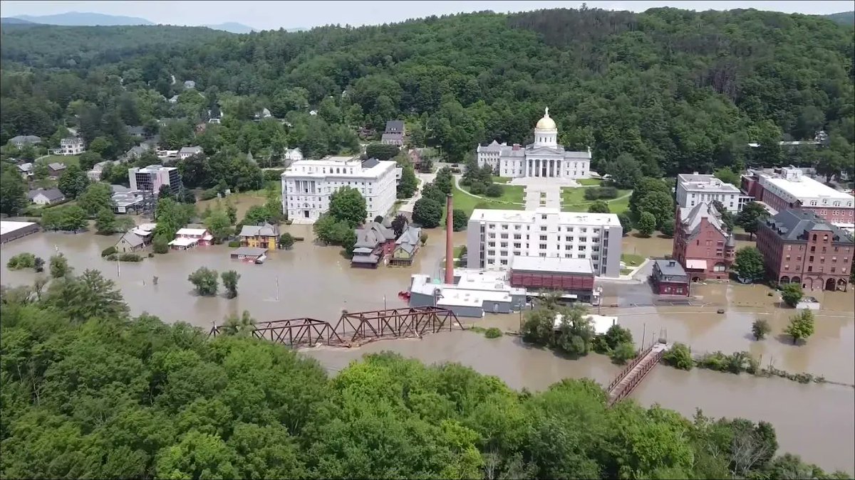 EarthClimateTV's tweet photo. Montpelier, Vermont’s state capital, completely flooded after historic storm https://t.co/i0a6M90pK1 https://t.co/NTw51A626v
