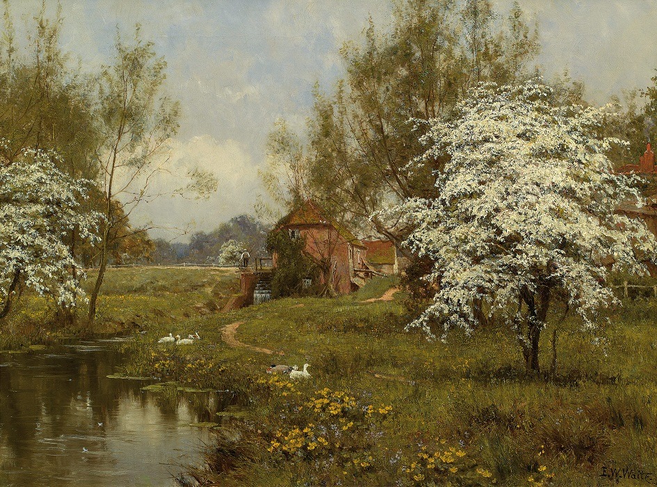 JohnConstableRA's tweet image. Good Day!
The Mill Cottage in Spring by Edward Wilkins Waite (1854 - 1924)