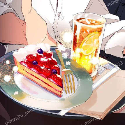 あと全然関係ないけど以前ついstで活動してるお友達にアンソロの表紙描いてって頼まれたときに描いたケーキとレモンティーめっちゃ頑張ってるから見てほしい← 