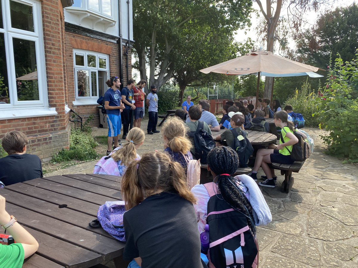 After a good breakfast, we’re now being briefed for our activities for the day: archery &amp; ace throwing; trebuchet; and kayaking!