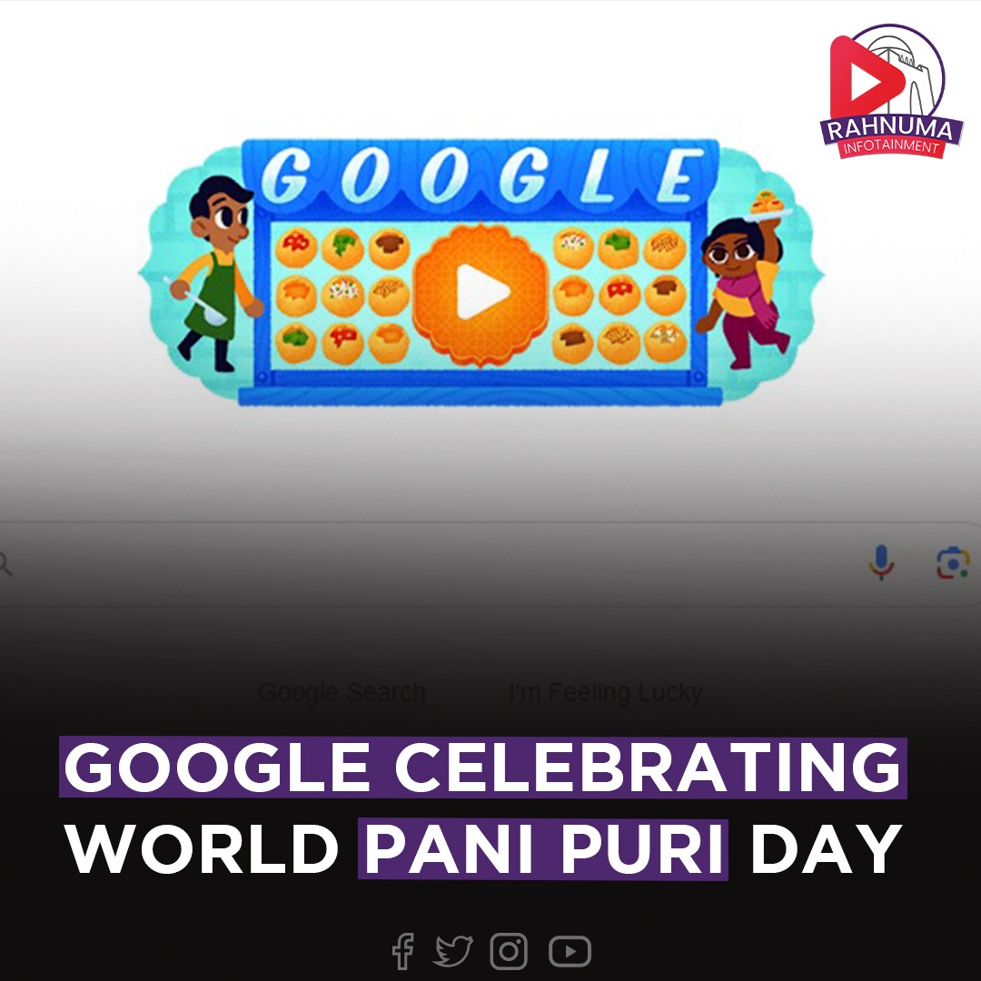 Rahnuma_info's tweet photo. Google Doodle celebrates pani puri — a popular South Asian street food made of a crispy shell stuffed with potatoes, chickpeas, spices, or chilis and flavoured waters.
#GoogleDoodle #Panipuri #InternationDay #Google https://t.co/cjVfX0Jbz8