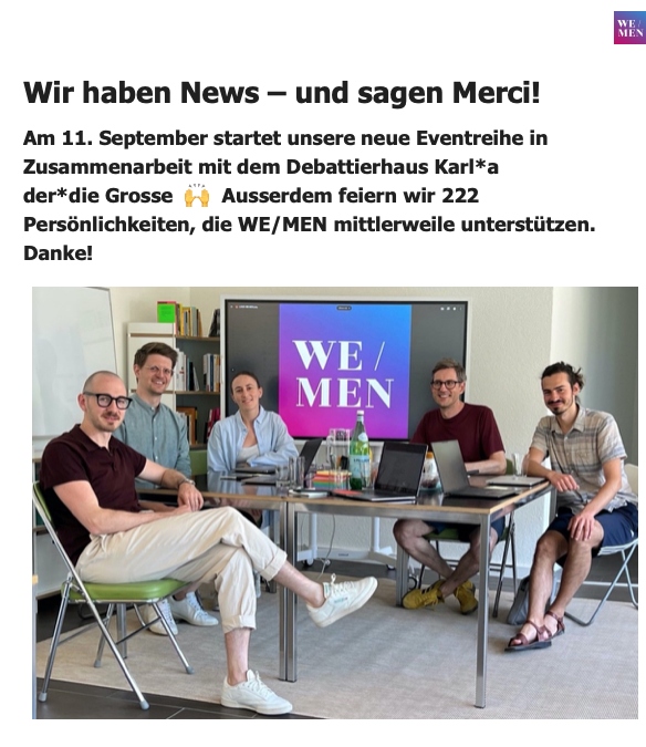 Unser Sommer-#Newsletter ist da 📩 Wir sagen Merci und künden unsere Eventreihe mit @Karl_Zuerich an. Der erste Anlass findet am 11. September statt, wir freuen uns sehr! Hier erfahrt ihr mehr 👉 mailchi.mp/9bfb54af79e0/c…