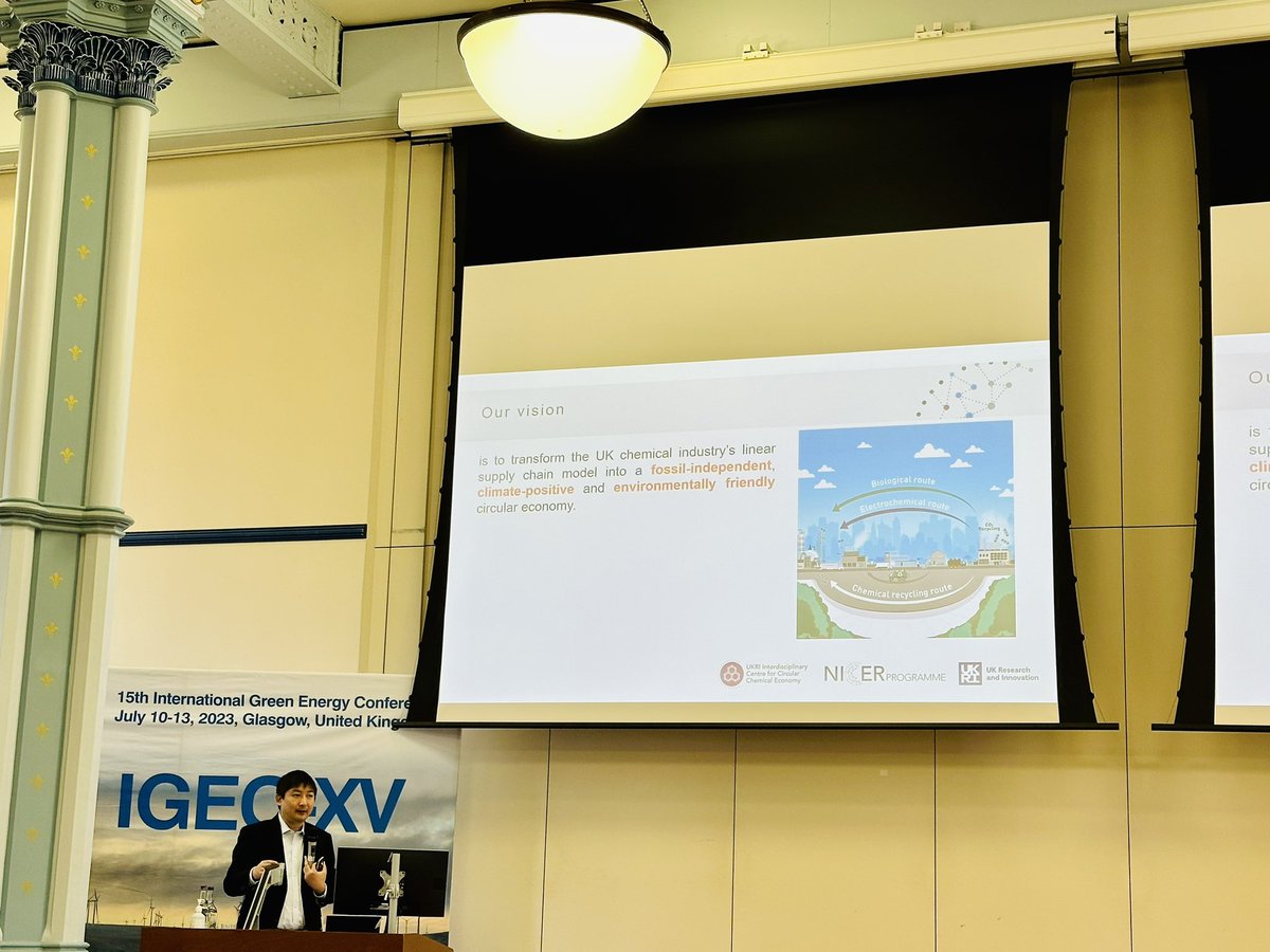 🎙️🎙️Great keynote delivered by our <a href="/CircularChem/">UKRI CircularChem</a> director <a href="/Jin_Xuan_/">Jin Xuan</a>  at the International Green Energy Conference #IGEC-XV. The talk highlights the #critical role played by #circulareconomy on #manufacturing #chemicals &amp; materials for achieving net zero #systemthinking #policy
