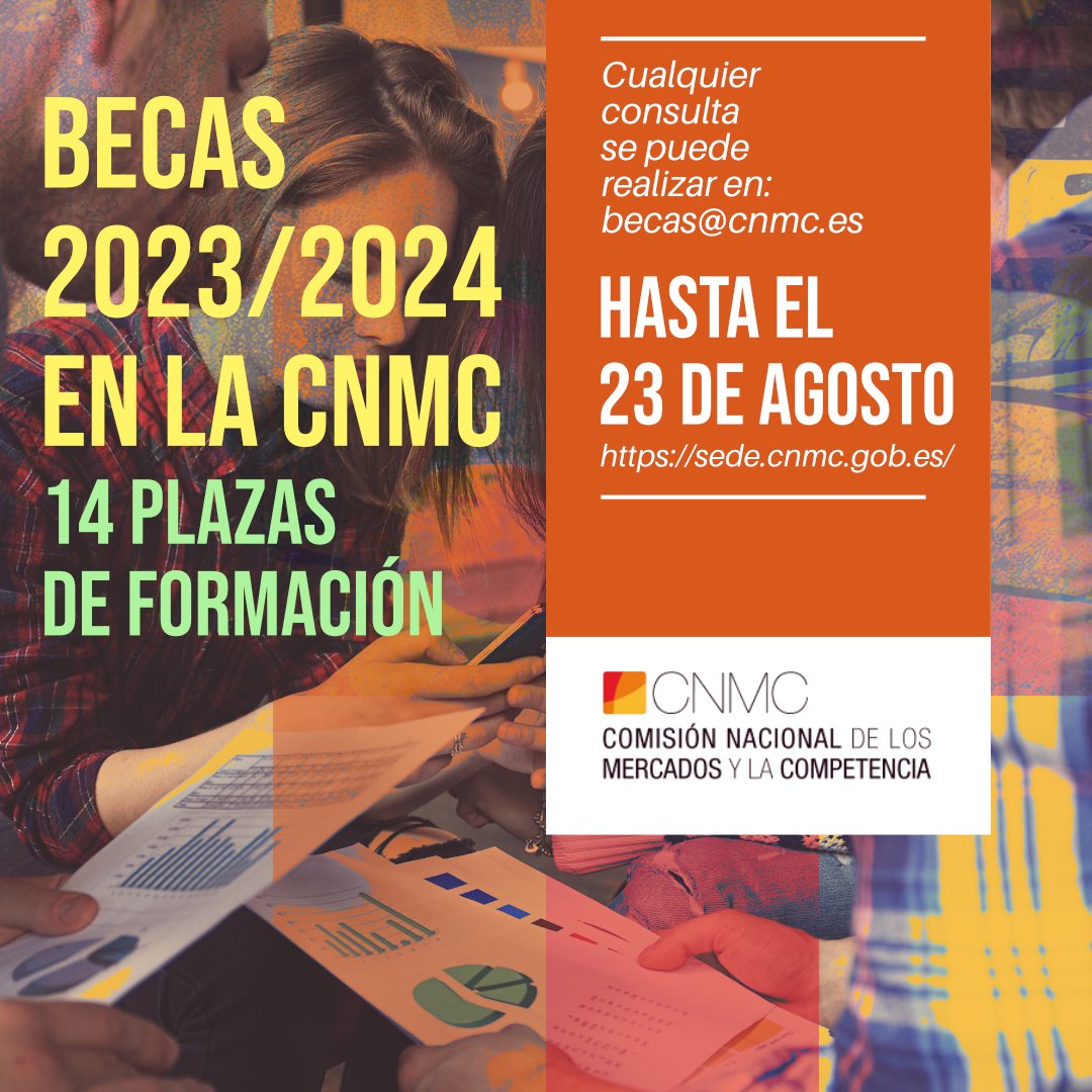 Becas 2023/2024 en la CNMC, 14 plazas de formación remuneradas. 12 meses de beca. Formación teórico-práctica en los ámbitos de actuación de la CNMC. Remuneración mensual de 1.100 euros brutos
Visita: blog.cnmc.es/2023/07/10/bec…
<a href="/CNMC_ES/">CNMC</a> #becas #FormaciónProfesional #CNMC #Universa
