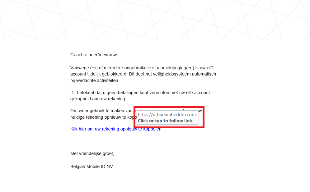 safeonweb_be's tweet image. #alert 🚨🚨 Er doet momenteel een bericht de ronde met in de hoofding 'Tijdelijke blokkade op uw eID'. Het bericht misbruikt het logo van itsme en de afzender lijkt Safeonweb, maar dat klopt niet.  Het e-mailadres is gespoofd.

🔴 ℹ️ safeonweb.be/nl/actueel/opg…