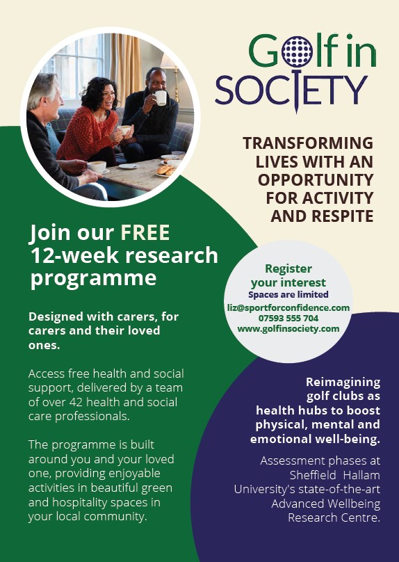 sportforconf's tweet photo. We are thrilled to have teamed up with @GolfInSociety  and the @SHU_AWRC  for a 12 week research program, beginning next month, exploring how golfing interventions can improve health and strength in those who are frail and living with #dementia 🏌️‍♀️ https://t.co/bfun2vdtEB