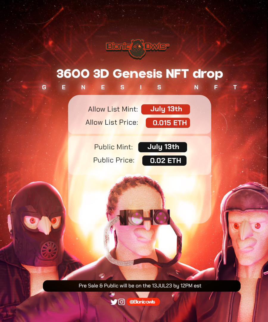 _Vennie's tweet photo. Champions of Blockchain Gaming! Itโs about time because Bionic Owls Genesis NFT Collection Drops Tomorrow!
Set a reminder to be part of the mint party for this amazing exploration coming soon!
#bionicOwls
https://t.co/lsJFPTKRfN https://t.co/Fz3hOrtoDQ