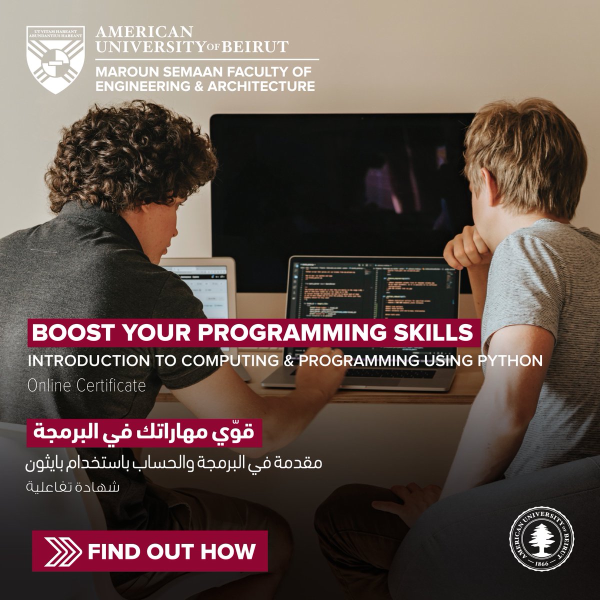Last chance to enroll and get your free online certificate in Computation and Programming Using Python!

Join our interactive program and master Python coding at your own pace.

⚠️  Registration ends on July 13. Secure your spot today!
🔗 aub.edu.lb/msfea/ece/intr…