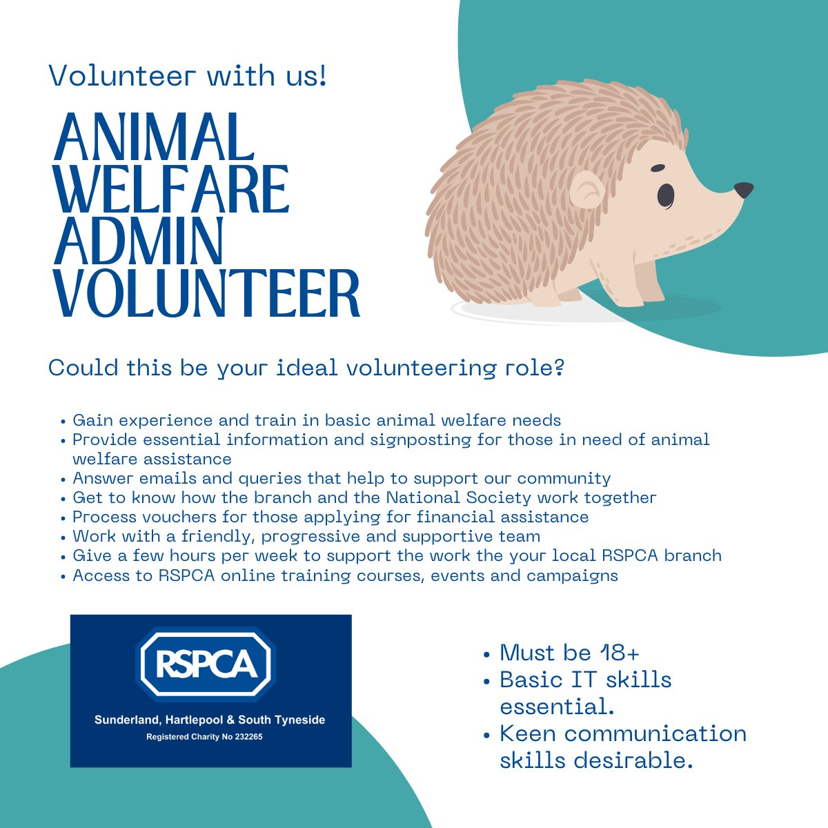 RSPCAsun's tweet photo. Would you like to volunteer with us in our new Community Hub in Chester-le-Street?

Perhaps you're looking to gain more experience, open your employment opportunities, or use your  admin skills to support a good cause?

You can apply, here: https://t.co/rlz2K8vYon https://t.co/d9HCYGZdVa