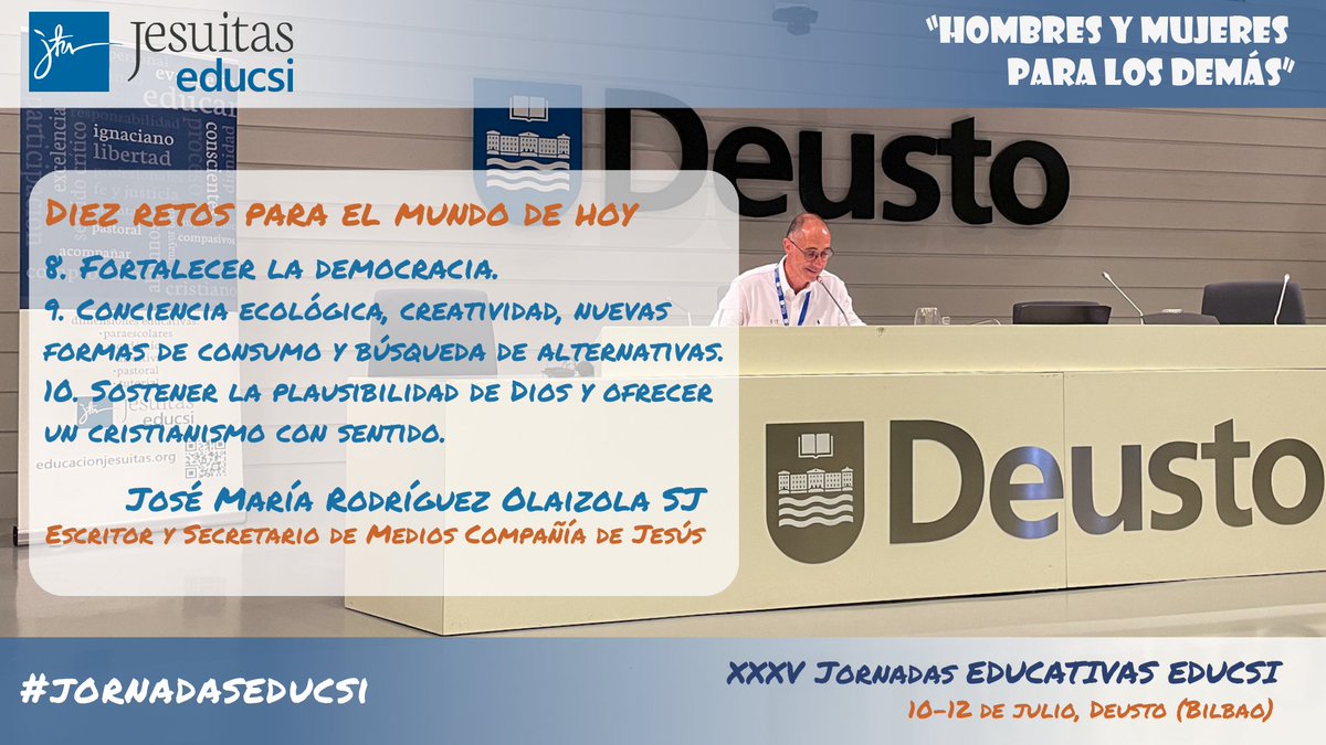 Vivimos en un mundo complejo y, como sociedad, a veces tratamos de dar una respuesta tajante ¿Queremos evitar el matiz?

José María Rodríguez Olaizola SJ (<a href="/jmolaizola/">jmolaizola sj</a>) nos plantea diez retos para el mundo de hoy.

#jornadaseducsi | #EducaciónJesuitas