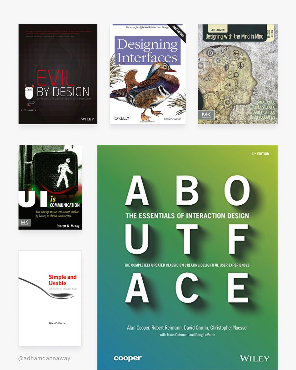 📚 My fave UI design books

I've read a lot of UI/UX design books over the last 2 decades.

These are the ones I've found most useful. 

I’ve highlighted my top 3 reads and added quick breakdowns for each one.

→ adhamdannaway.com/blog/ui-design…

#design #ux #uxui #uxbooks