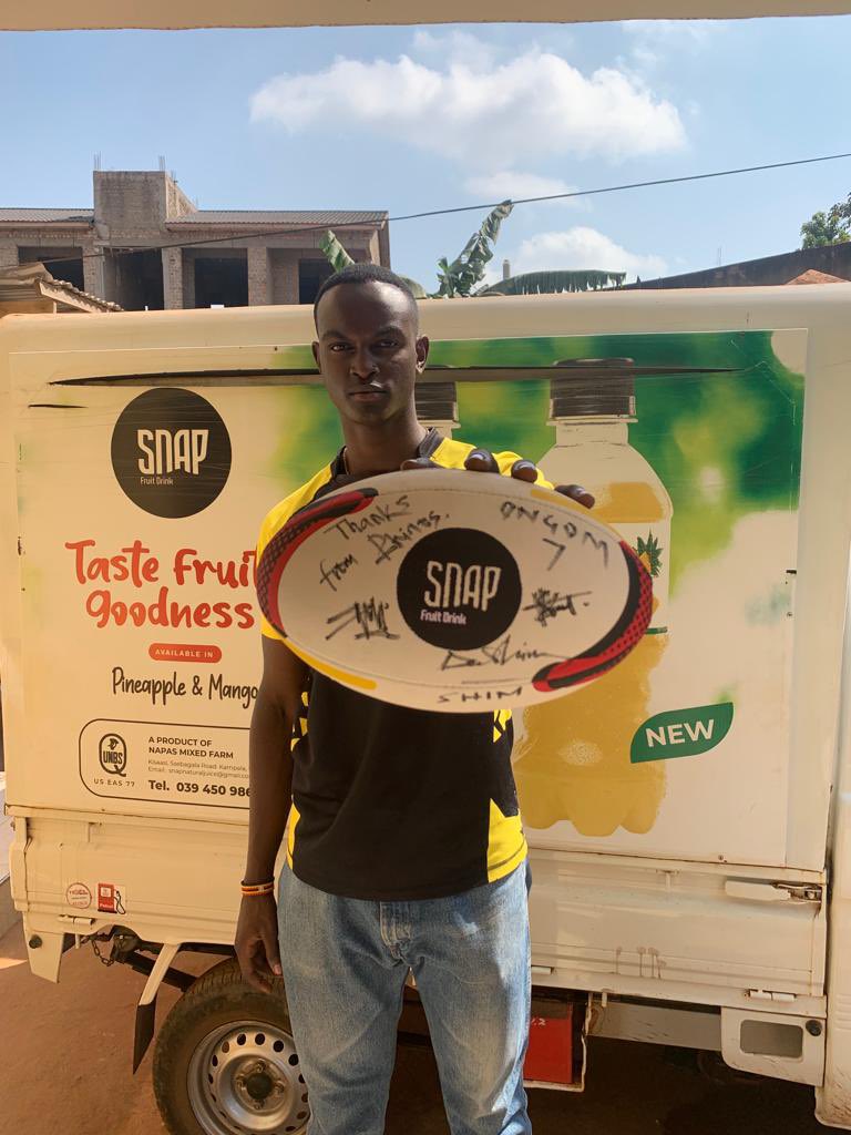 I’d like to welcome on board and thank <a href="/snapjuiceug/">Snap Juice UG</a> for taking us under their umbrella to be our official refreshment sponsor. They donated 10 balls to our cause. The perfect timing the <a href="/RhinosRugbyUG/">Rhinos Rugby Ug</a> team needed to push forward with our 7s campagin. #Rujumba7s