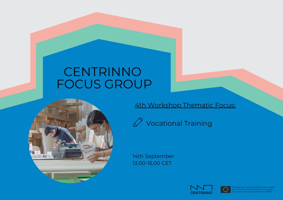 📢 Registration is open!
Next #CENTRINNOeu #workshop is on vocational training 👉 centrinno.eu/event/vocation…
📅 September 14
⏱️ 13:00h 
Learn from the experience of #Blönduós Pilot in #textile field &amp; #Geneva Pilot in #circulareconomy &amp; #fashiondesign 👖🌱
#H2020 #vocationaltraining