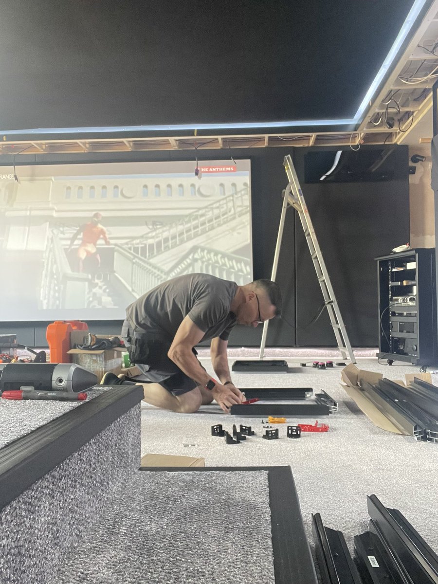 Making up and installing the cinema build systems Halo panels for this current cinema room. Similar spec to the last install with Rako Controls Ltd led lighting, Anthem atmos av receiver, AWE Europe Ltd Bowers and wilkins 7.2.2 speaker system, starceiling and elan control ipad.