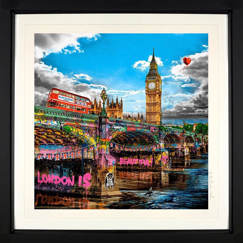 London is Beautiful’ is a framed silkscreen on paper limited edition artwork from contemporary pop artist Mr. Brainwash, measuring 28 x 28” and released in an edition size of 150.

For more information contact yieldgallery.com