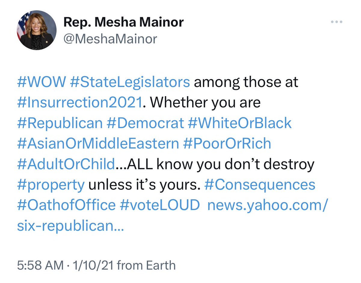 patriottakes's tweet photo. Georgia Rep. Mesha Mainor, who once shared an article calling for people to #voteLOUD in response to Republican lawmakers storming the Capitol on January 6th, has now switched parties to become a Republican lawmaker. https://t.co/eXVKaWV34u