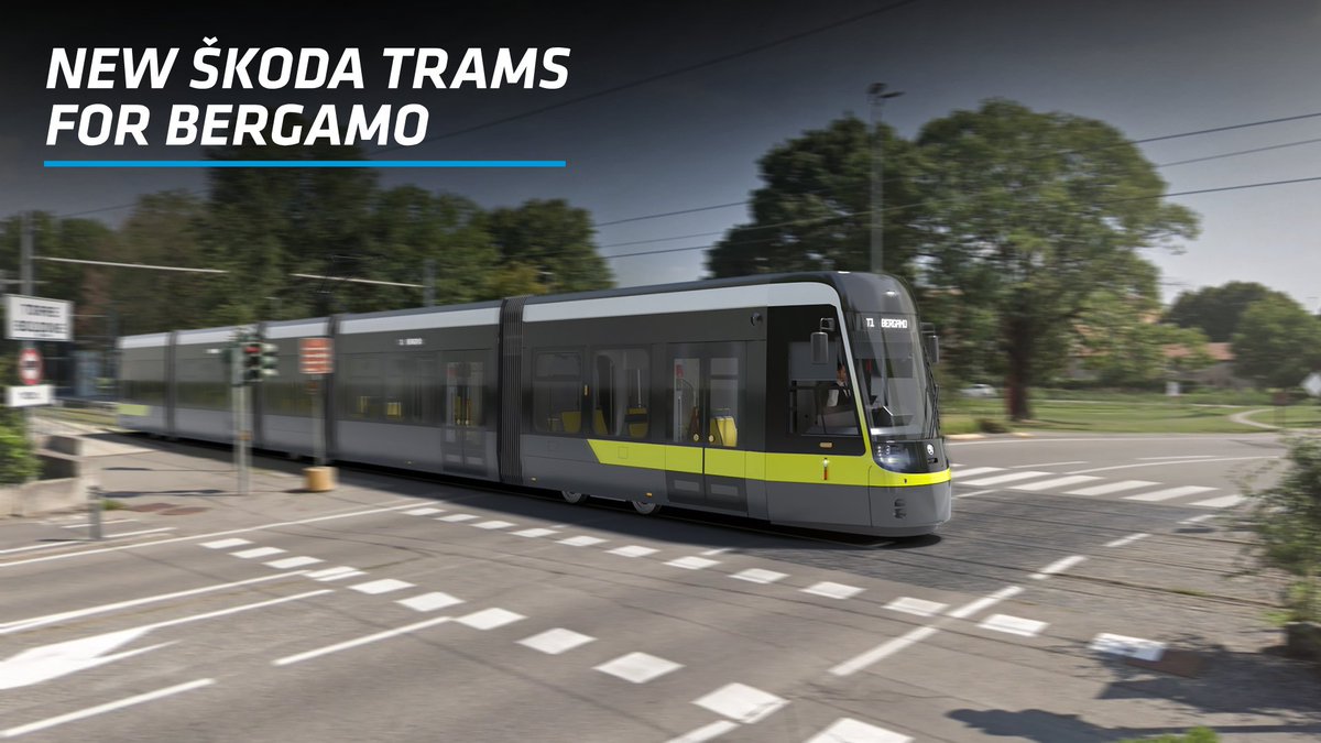SkodaGroupEN's tweet photo. We signed a momentous contract to produce ten trams specially designed for the new city track set in Bergamo. These trams from Škoda Group will be the first with an advanced anti-collision system, prioritizing safety for passengers and pedestrians. https://t.co/QY1U3aRS1W