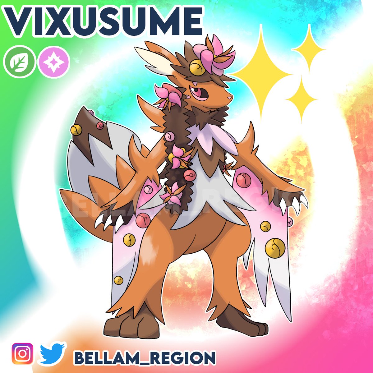 bellam_region's tweet photo. Vixsume: The Free Spirit Pokémon
#pokémon #fakemon #pokemonheavenandearth #bellamregion #grassstarter #grass #fairy #fox https://t.co/zfySFErPAg