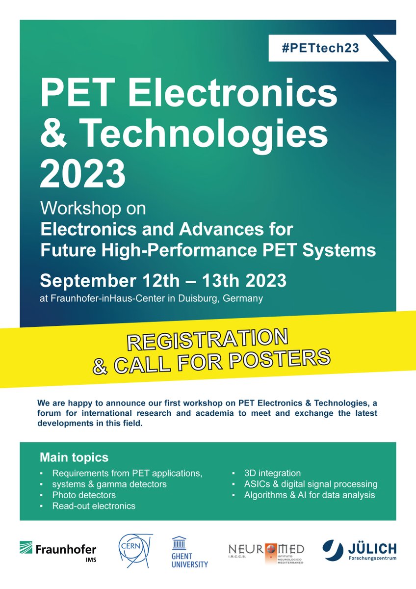 fzj_zea2's tweet photo. Registration & call for posters π‘
Join the first workshop on PET Electronics & Technologies, a forum for international research & academia to meet + exchange the latestdevelopments. #PETtech23
https://t.co/LceLiRkMv9
@Fraunhofer @CERN @ResearchUGent @NeuromedIRCCS @fz_juelich https://t.co/gmnt7wsOLY