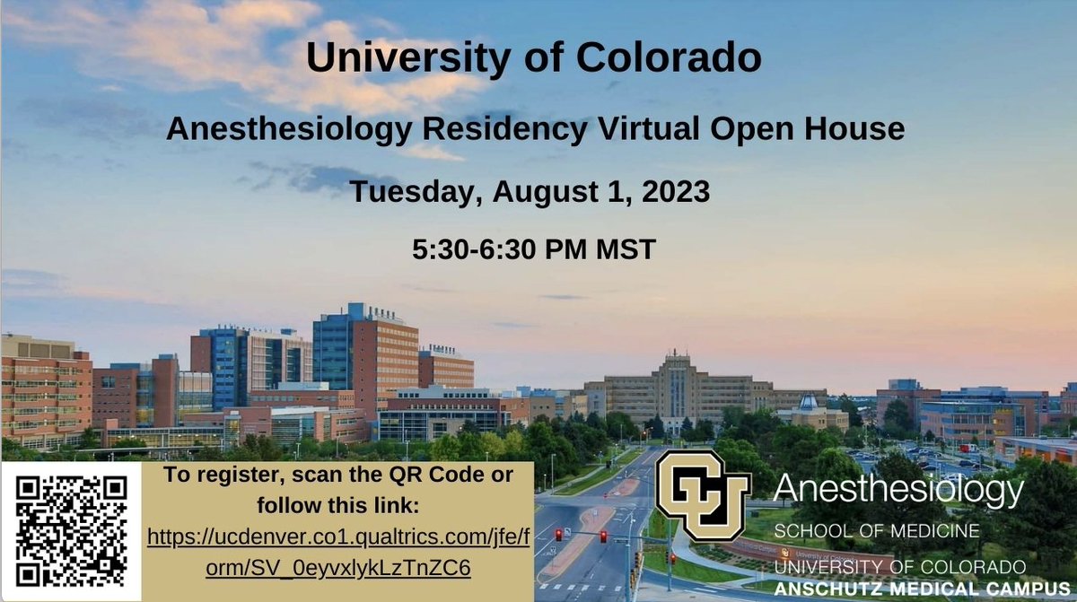 Here we go again! Excited to invite <a href="/FutureAnesRes/">FutureAnesRes</a> to the University of Colorado Anesthesiology Residency Program Virtual Open House on August 1. Sign up info is below:
<a href="/CUSOMAnesthesia/">CU Department of Anesthesiology</a>