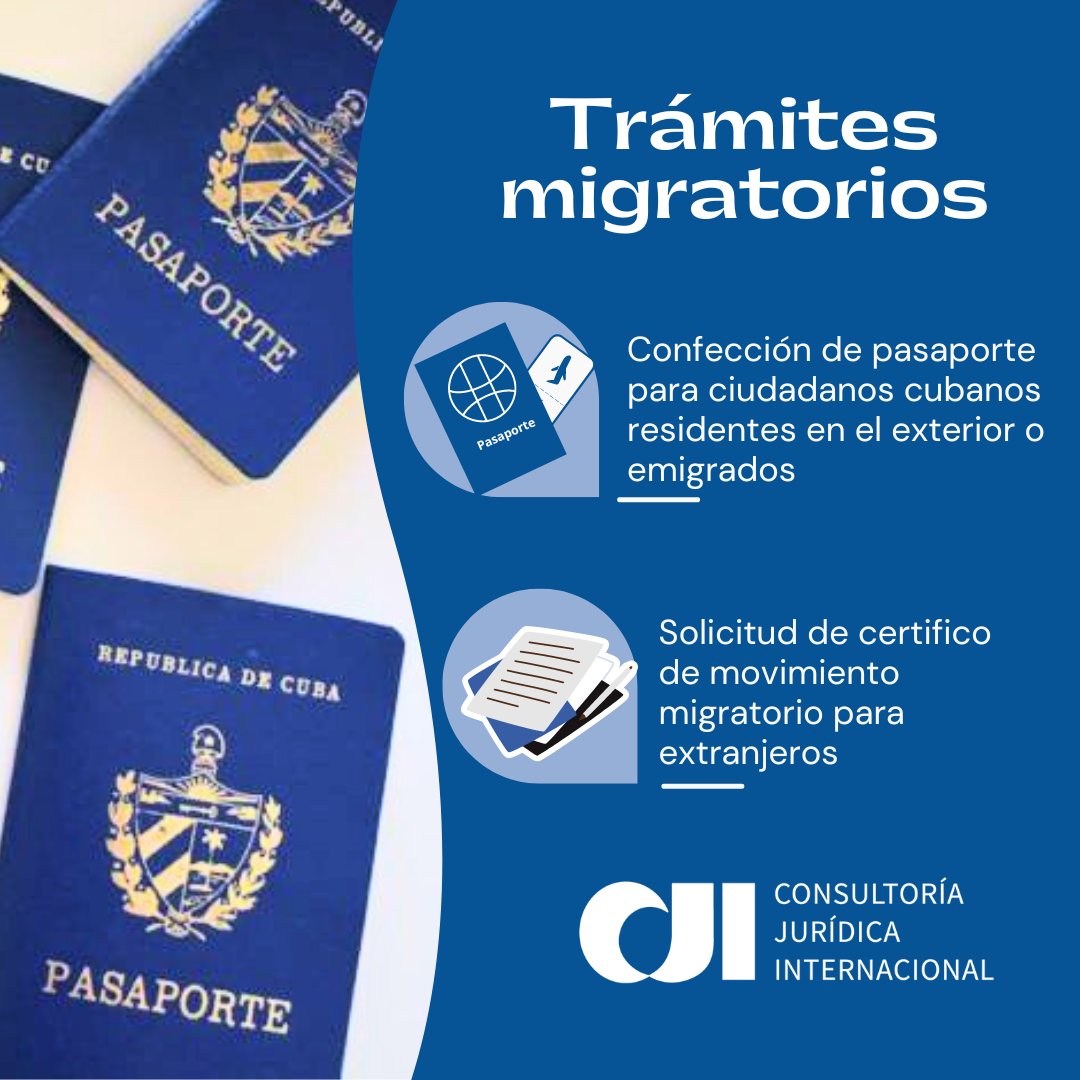 ✈️🧳<a href="/Consultoria_JI/">Consultoría Jurídica Internacional</a> ofrece servicios de asesoría en temas migratorios para ciudadanos cubanos residentes en el exterior o emigrados y para extranjeros

📩 Para solicitar nuestros servicios desde el exterior acceda al correo dalegal@cji.cu

#consultoriajuridica #serviciosjuridicos