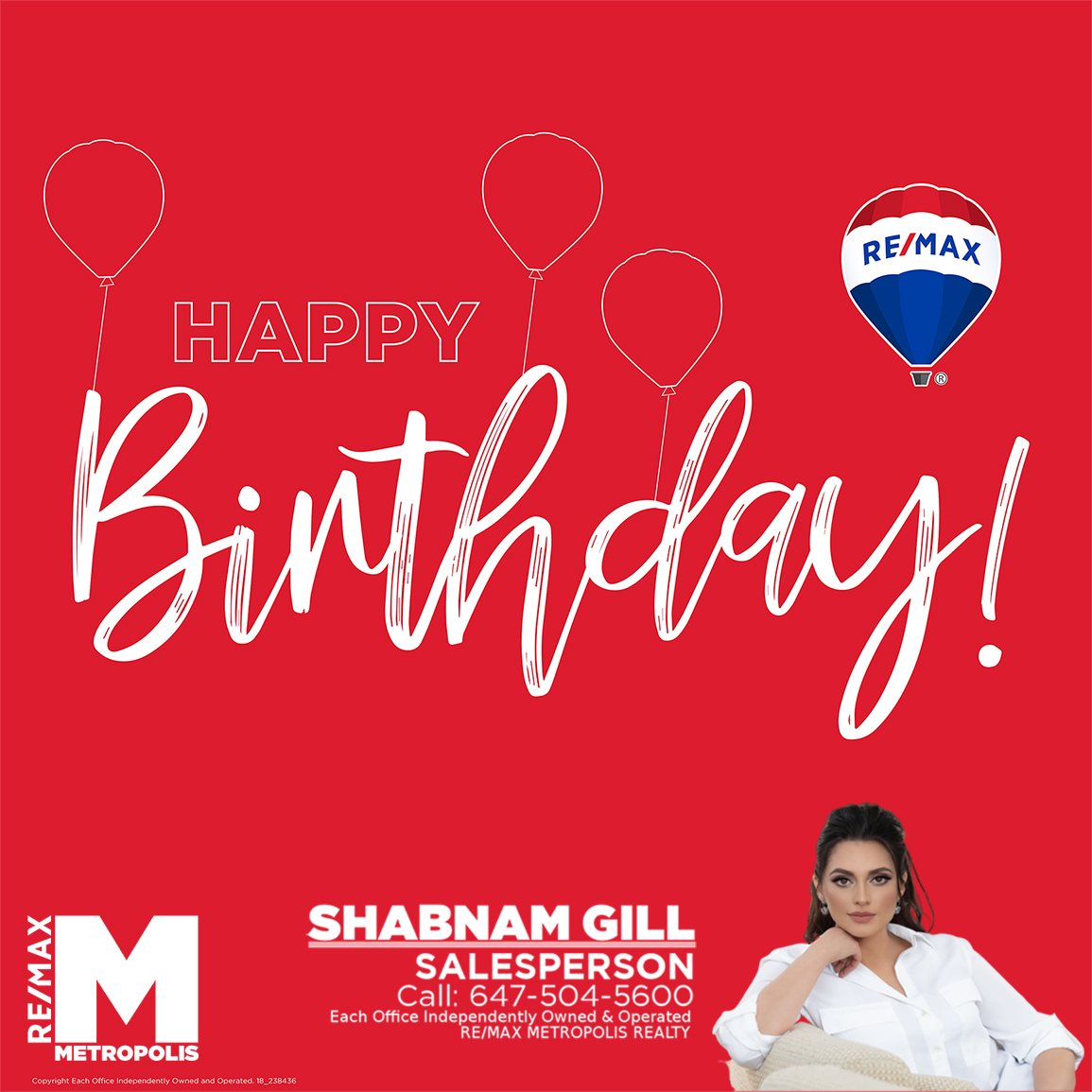 MetropolisREMAX's tweet photo. Happy Birthday Shabnam Gill! Wishing you the very best always and in all ways from your Family at RE/MAX Metropolis Realty!🎈🎂 https://t.co/23kixV0x1a