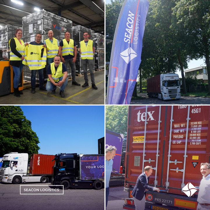 seaconlogistics's tweet photo. We officially opened the new (temporary) warehouse location in Weert. Our partner Dominik Dohr from BayWa r.e. opened the first container alongside Frank Hermans and Rob Bergmans from Seacon Logistics.
#seaconlogistics #collaboration #transport #warehousing #BCTN #CBK https://t.co/7TWFjJcPaI