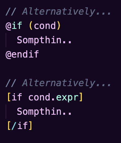 sarah_edo's tweet image. Angular's renaissance continues!
Angular is improving developer experience, next step is control flow. You may notice we've been inspired by Svelte.
If you like bikeshedding about syntax (who doesn't), feel free to head over the the RFC:
github.com/angular/angula…