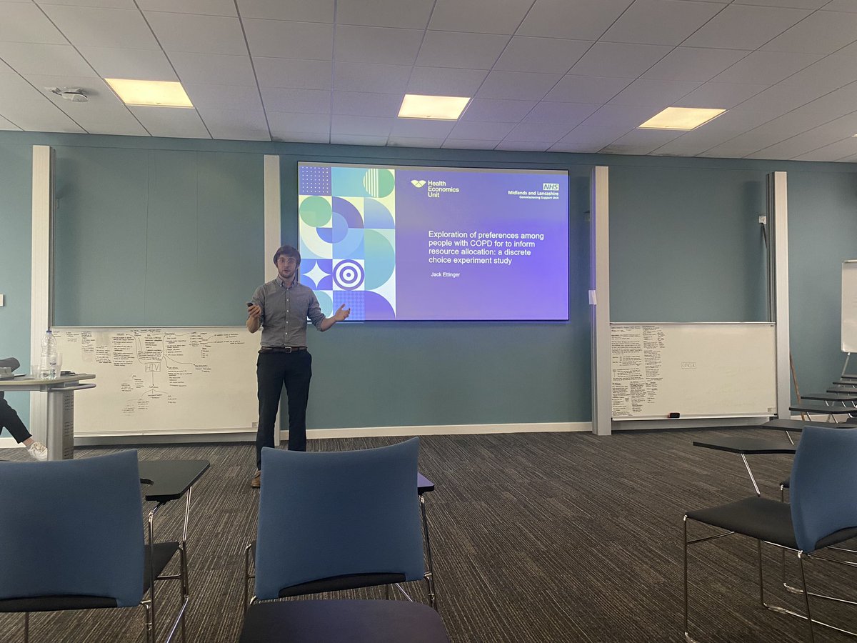 The fantastic @Jack41773131 presenting his work on evaluating COPD treatments at #HACA2023. Read more about how this was used in the Smarter Spending in Population Health programme here: healtheconomicsunit.nhs.uk/what-we-do/sma…