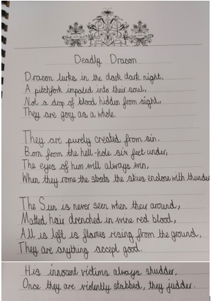 wclpsyear5's tweet photo. Well done to Oli, Harmony, Freya and Charlotte for their fantastic work on sonnets at a Hymers challenge day! #wclpsenglish https://t.co/2m3ziGEvGh