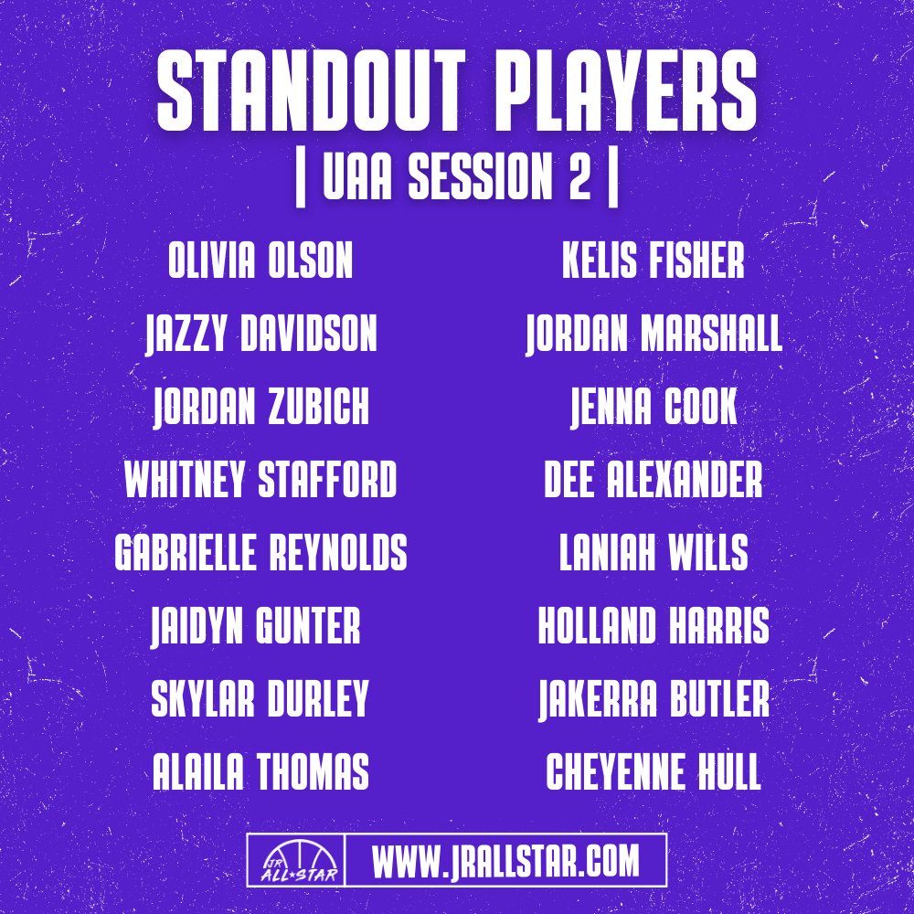 𝗦𝗧𝗔𝗡𝗗𝗢𝗨𝗧 𝗣𝗟𝗔𝗬𝗘𝗥𝗦

Check out the players who caught our eye at <a href="/UANextGHoops/">Girls UAA</a> Session 2! 👀

<a href="/OliviaOlson2024/">Olivia Olson</a> <a href="/jazz_davidson6/">jazzy</a> <a href="/jordanzubich/">Jordan Zubich</a> <a href="/Whitney2026/">Whitney Stafford 2026</a> <a href="/2_gabbyreynolds/">Gabrielle Reynolds | West Ottawa High | 2024</a> <a href="/GunterJaidyn/">Jaidyn Gunter💫 Jai Hoop 10</a> <a href="/2025Skylard/">skylardurley25</a> <a href="/iamlai_t3/">Alaila Thomas</a> <a href="/FisherKelis/">Kelis Fisher✨</a> <a href="/jmarshall2024/">Jordan Marshall</a> <a href="/jennacook2024/">Jenna Cook</a> <a href="/dee__2025/">Dee</a>