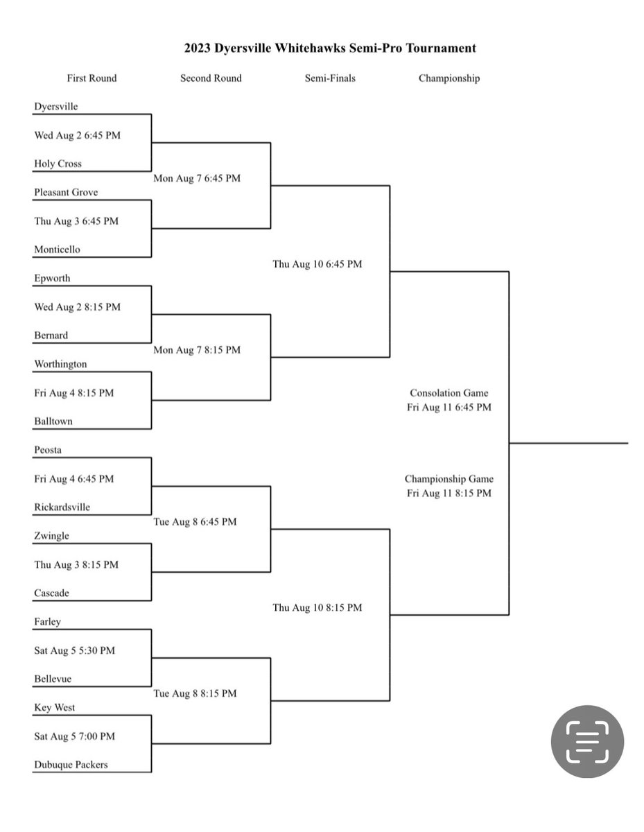 78Lang5's tweet photo. Slightly revised 74th annual Dyersville Whitehawk pairings just released! https://t.co/YFxiQJ4YOH