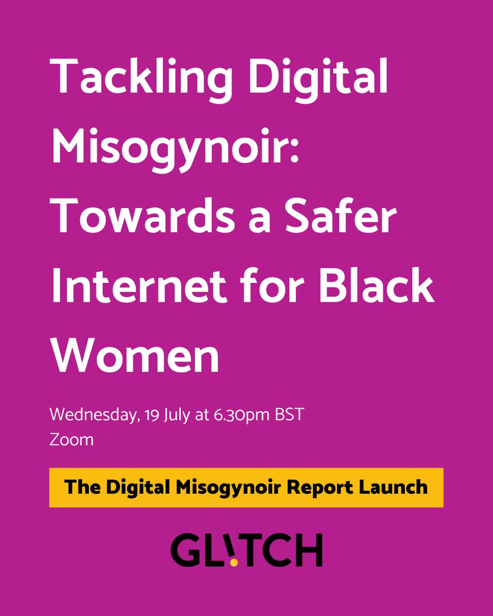 On 19 July, we're launching our #DigitalMisogynoirReport, which challenges tech companies and governments to make online platforms safer for everyone by meaningfully addressing a key part of online hate: Digital Misogynoir.

👉eventbrite.co.uk/e/tackling-dig…

#OnlineAbuse