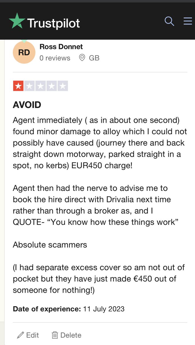 RossDonnet's tweet photo. To my millions of followers - avoid the charlatans at @drivalia car hire https://t.co/fSRDVZI7Ih