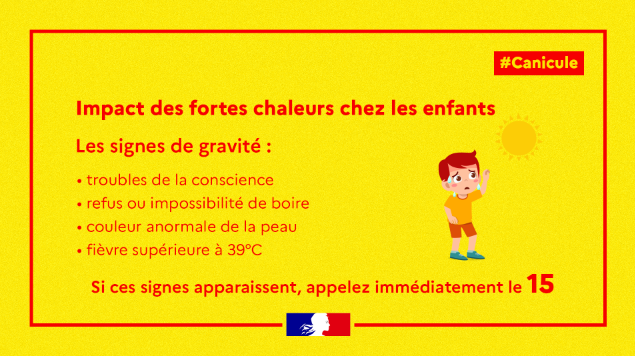 ARSPaca's tweet photo. #Canicule🥵|Troubles de la conscience, refus de boire, couleur anormale de la peau, fièvre supérieur à 39... 
🌞En période de canicule, quels sont les signes de gravité chez les enfants ?

☎ Si ces signes apparaissent, appelez le 15. 

📲 En savoir plus : https://t.co/wa1viaYEDB https://t.co/VID8faH46T