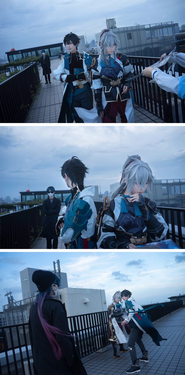 rugootkm's tweet image. 3人でスターレイルのコスプレやってきた！
刃目撃👀

🤳💥

#星核ハンター目撃情報 #スターレイル   #崩壊スターレイル