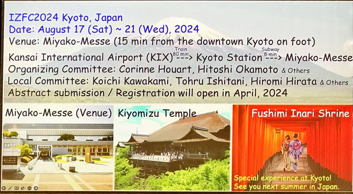 SAVE THE DATE! #IZFC2024 will be held from 17-21 August, 2024, in Kyoto 🇯🇵 #RockOn #ZebrafishMeeting