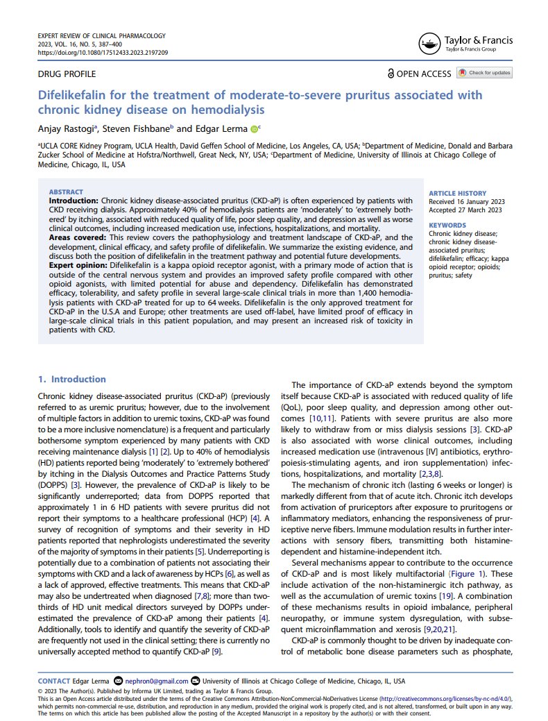 edgarvlermamd's tweet image. CKD associated pruritus (CKD-aP): Pathophysiology, Assessment, and Treatment algorithm ca. 2023 from @DrAnjayRastogi @sfishbane #Nephpearls

tandfonline.com/doi/full/10.10…