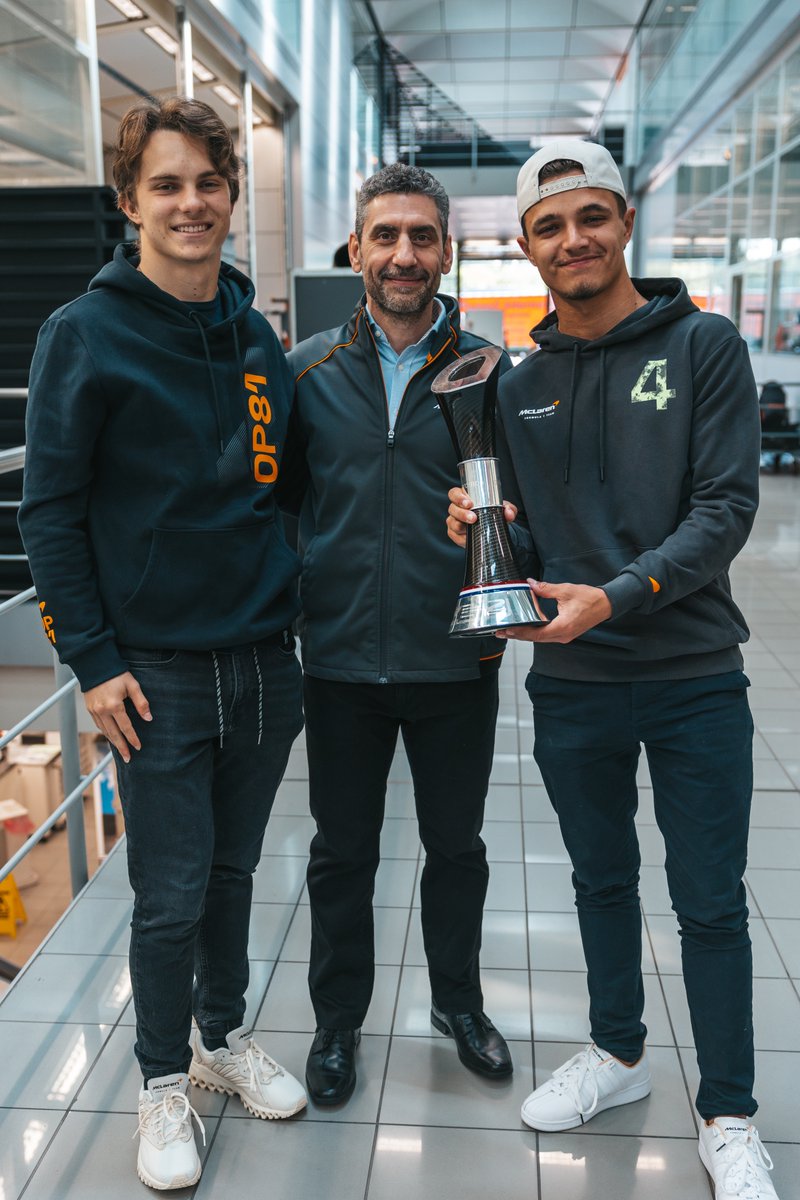Bringing the trophy home. 🙏🧡

It's a team effort. 👊

#BritishGP 🇬🇧