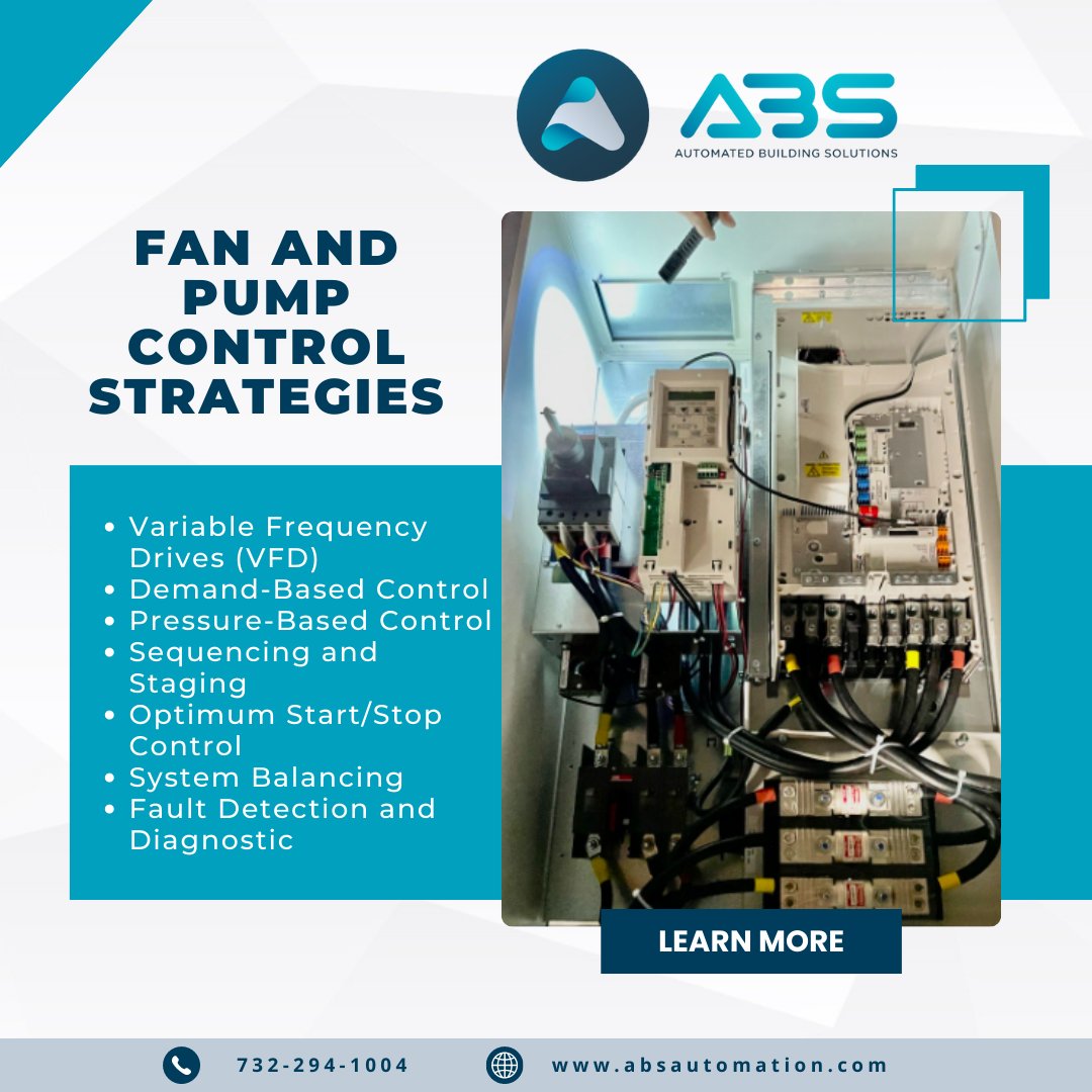 Abs_Automation_'s tweet image. By adjusting the speed, operation, and coordination of fans and pumps, these strategies ensure efficient airflow and water circulation, improve energy efficiency, enhance occupant comfort, and enable proactive maintenance. 

👇 | Contact us at:
☎ | 732-294-1004

#absautomation