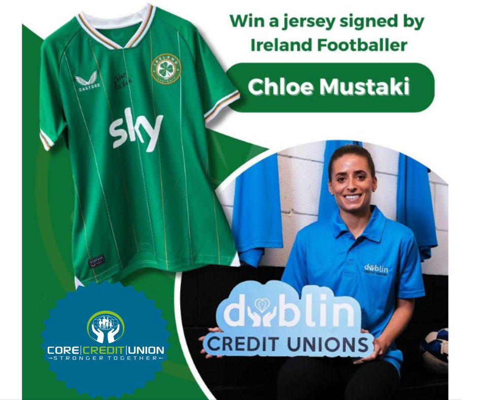 🥳Competition Time🥳

World Cup Giveaway 🌍⚽️

We’re giving away a jersey signed by Dublin Credit Unions Brand Ambassador Chloe Mustaki 🙌🏼
To enter:

✅ Like &amp; Share this post
✅ Tag a fellow supporter in the comments
✅ Follow Core Credit Unions

Winner picked Mon 17th of July