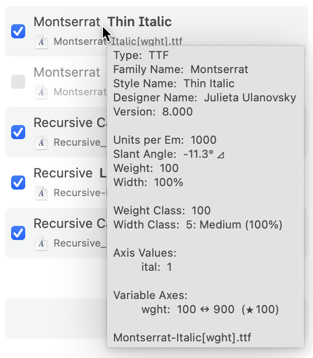 pnowelldesign's tweet photo. One of the things that makes Font Proofer’s new Sorting feature so powerful is that it reconciles font info from different formats (static and variable binaries, UFOs, Glyphs masters, and Glyphs instances)—so you can sort any combination of them. And you can now see this info: https://t.co/McPnpDbAtr