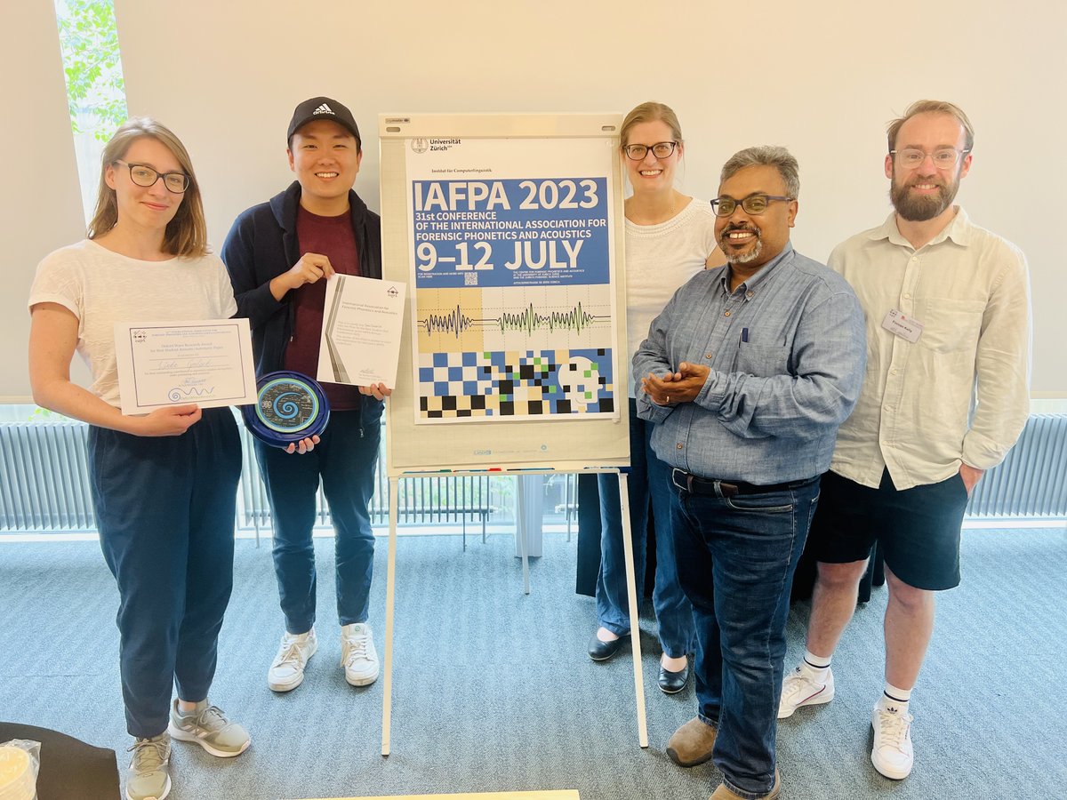 Congratulations Linda Gerlach for winning the Oxford Wave Research prize for best student paper in acoustics/ASR at <a href="/iafpa2023/">IAFPA 2023</a> , and Daniel Lee who is with OWR-Cambridge fellowship at Cambridge for winning the best student oral presentation.
<a href="/CamLangsci/">Language Sciences</a> <a href="/Selwyn1882/">Selwyn College</a> @IAFPAtweets