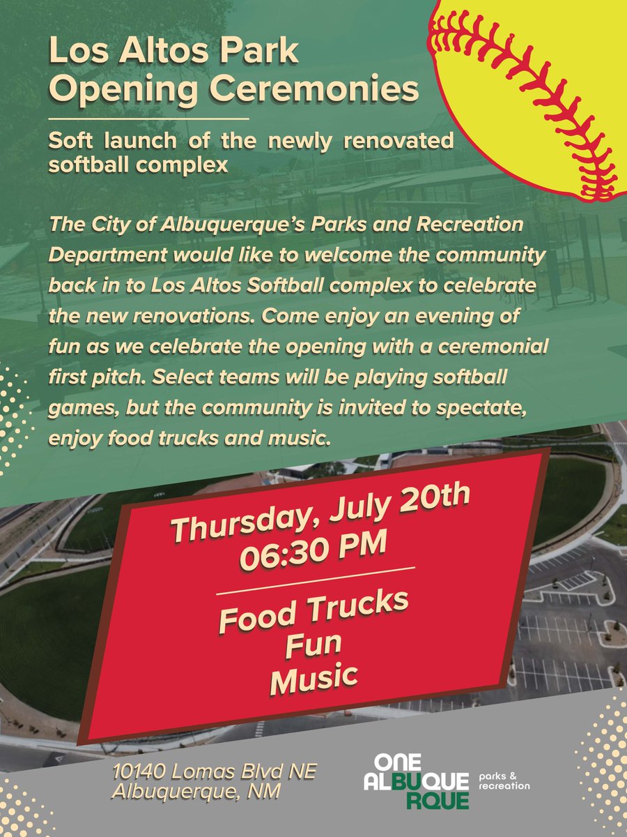 Los Altos Park Softball Complex Opening Ceremonies.  Thursday July 20th @ 6:30p