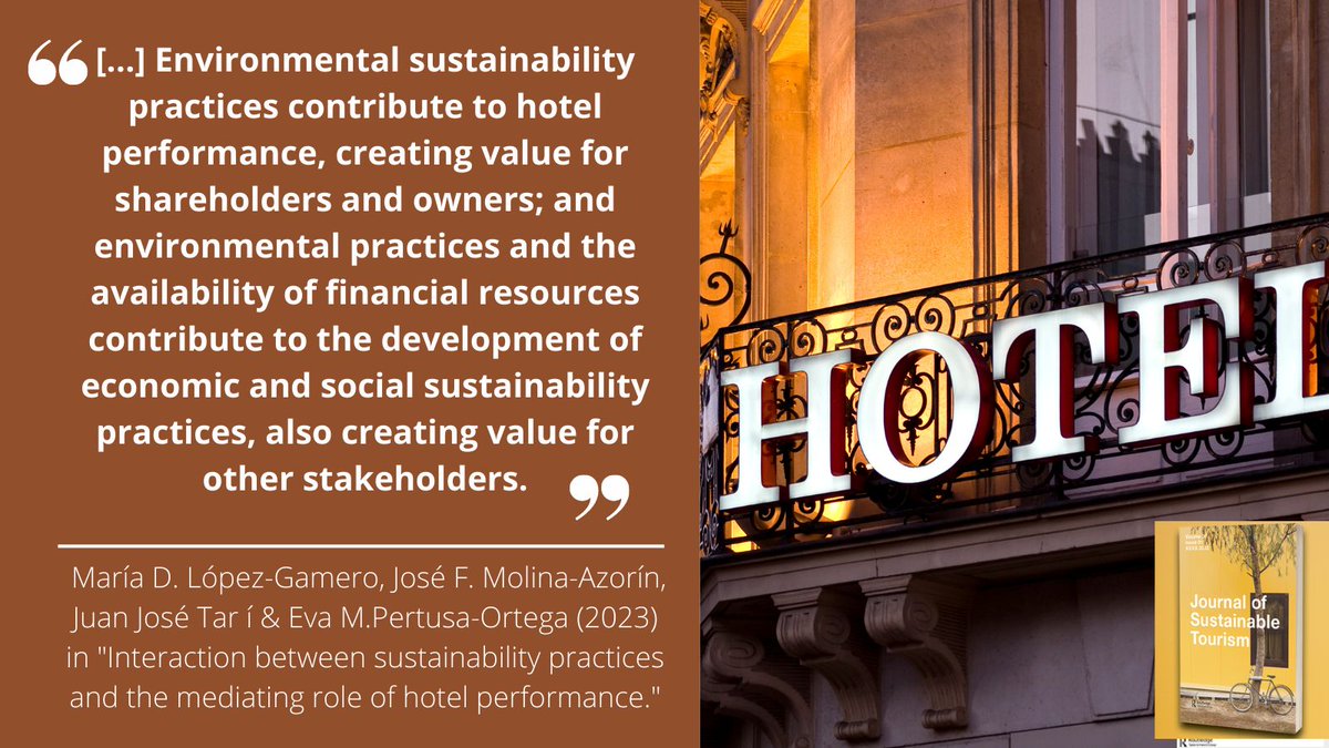 On #SustainabilityPractices in #Hospitality published recently in #JOST 'Interaction between sustainability practices and the mediating role of hotel performance.' By María D. López-Gamero, José F. Molina-Azorín, Juan José Tarí & Eva M. Pertusa-Ortega 🔗tandfonline.com/doi/full/10.10…
