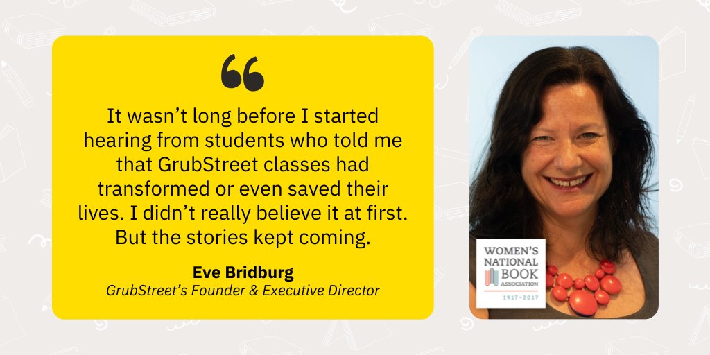 GrubStreet’s Founder & Exec. Director, Eve Bridburg, was recently honored with the 2023 @WNBABoston Award. Read Bridburg’s remarks on the occasion of receiving the 2023 award here: bit.ly/3NNaAZ6