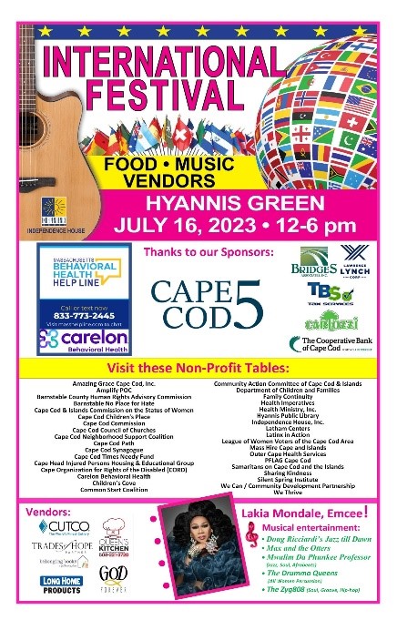 CapeCodGov's tweet photo. Join #BarnstableCounty Human Rights Advisory Commission at the 2023 International Festival at the Village Green Bandstand in Hyannis on July 16! This free, family-friendly event celebrates the diversity of Cape Cod's communities! #HumanRights #CommunityEvents #ThingsToDoOnCapeCod https://t.co/dZvanCZ3AW