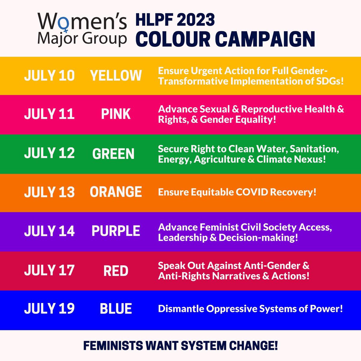 nudharaY's tweet photo. If you are at #HLPF2023 join the @Women_Rio20 COLOUR CAMPAIGN 💛💗💚🧡💜❤️💙 
Wear these colours to show a message of solidarity
#SDGs https://t.co/UdV9iiTrl7